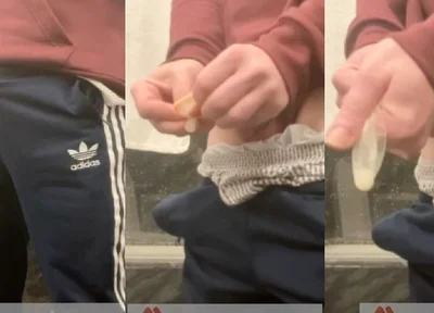Amateur Horny Flatmate Cums in Condom in Adidas Sportswear