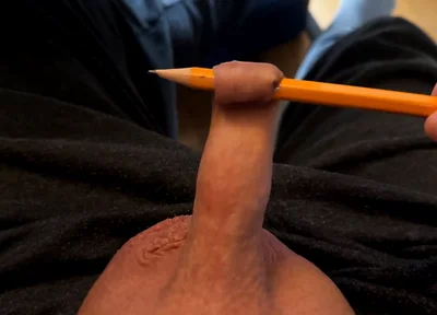 Play with the Foreskin of My Little Cock and a Pencil