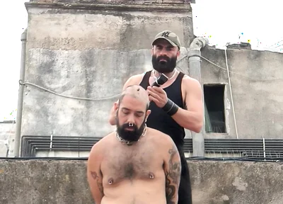 The Bearded Master Has a Hairy Pig Slave and Shaves Its Head.
