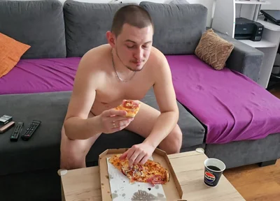 Eating Pizza and Watching TV Completely Naked