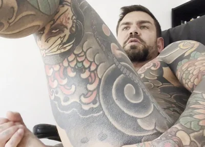 Tattooed Spanish Shows Ass and Jerks off