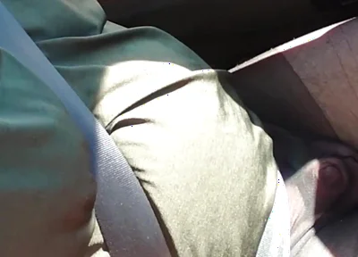 Nylonjunge Driving Car in Black Pantyhose