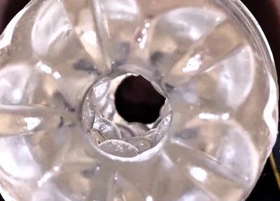 Close-up Cock in Tool for Masturbate Orgasm on Flash