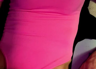 Cdmichelle Wearing Pink Bodysuit with Hard Nipples Cumming on Leg