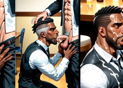 Black Waiter Sucks the Dicks of Customers and Kitchen Colleagues in Front of Everyone. Slide Pics Compilation Hentai