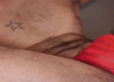 Bareback Breeding Hairy Muscle Hunk in Red Thong
