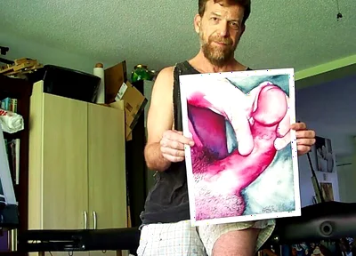 Hairyartist in Ripped Shorts During Art Studio Tour