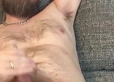 Shooting a Massive Load on My Hairy Body While Jerking off My Huge Hairy Pierced Cock