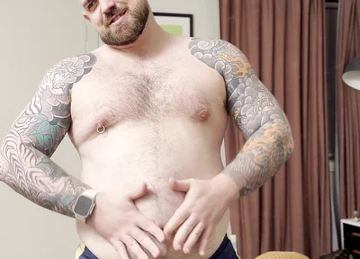Chubby Bear Plays with His Cock and Belly