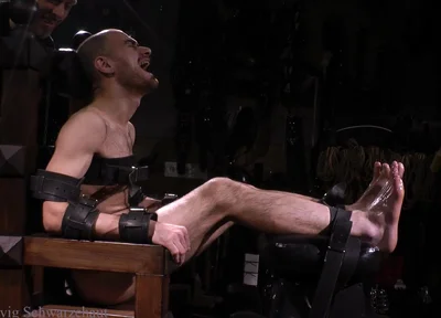 Confident Muscle on Throne: Oiled Feet Tickled with Epilator & Tools