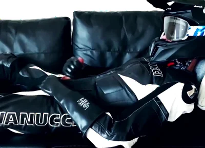 Rubber gloves biker jerking