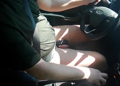 Small Penis in Cage While Driving in Pantyhose