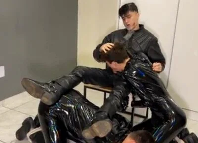 Rubber bound boys and smoking leather biker master
