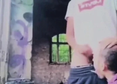 A Dude Is Jerking off in an Urban Exploration Setting and Gets Caught by a Blowjob Artist.