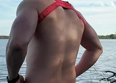 Asian Muscle God Strips Bare by the Lake - Ripped Physique on Full Display & Massive Load