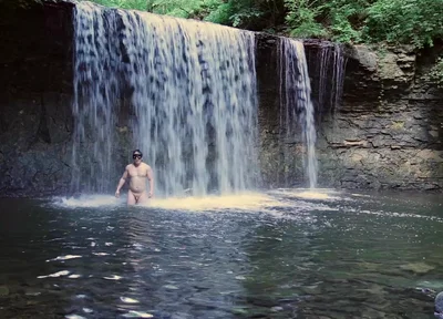 Muscular Asian Hunk Flexes in Speedo by Waterfall - Tight Ass & Hole Tease, Strips Naked & Explodes with Massive Cumshot