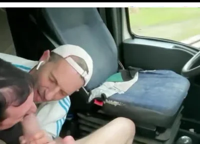 Three guys in a truck blowjob