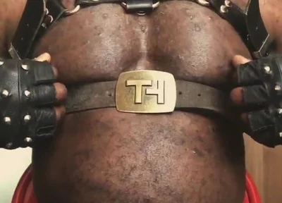 Black Muscle Close up Harness Belted Titplay