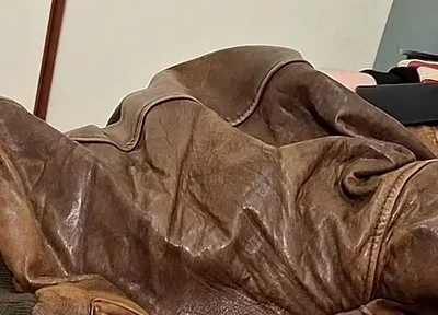 Chav Boy in Leather Bomber Jacket and Scally Gear Get Fucked Leather Bear