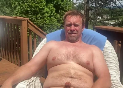 Catch Stepdaddy Outside Jerking His Cock Imbibe Smoking Busting His Nut