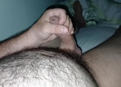 Uncut Hairy Gay Masturbating and Cum