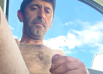 Straight Guy Jerks off Naked Inside the Car in the Parking Lot