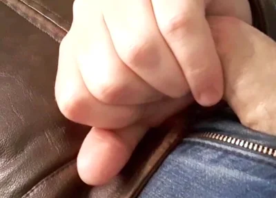Edge and Cum on New Brown Leather Jacket