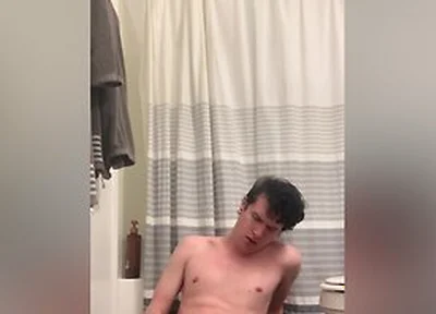 Twink Shows Off, Plays With His Hard Cock And Fucks His Ass With A Dildo Until He