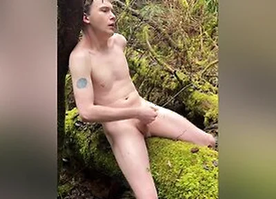 Blond Twink Pisses And Cums In Public During A Walk In The Forest