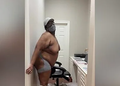 Chubby Femboy Rides A Big Dildo Against A Wall While Everyone Is