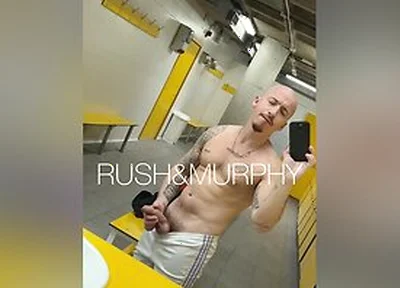 He Masturbates His Huge Cock In The Gym Showers While Muscular Straight Man Spies On Him