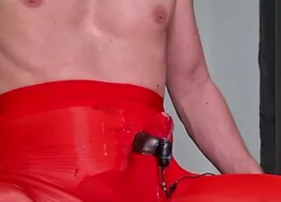 Sissy Boy Cumshot Through Nylon Bodysuit While Riding Fat Cock Anal Orgasm Lingerie
