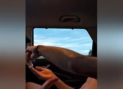 Jerking Off In The Car With Sunset As Trucks Go By