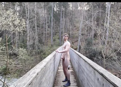 Horny French Twink Is Jerking off Outside on a Bridge