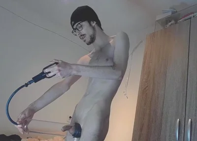 22 Year Old Guy Plays with Penispump and Oil
