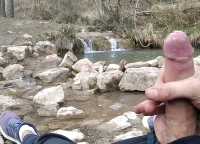 Uncut Big Fat Cock Hiker Unloads His Thick Cumshot in Exotic Place