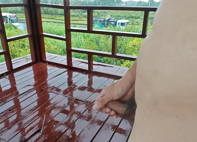 Walking Naked in the Rain, Masturbating Publicly at a Pavilion by the Roadside