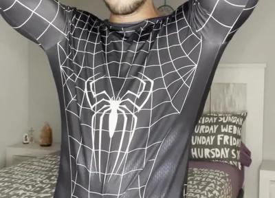 Big Cumshot with My Big Cock and No Hands! Spiderman Outfit