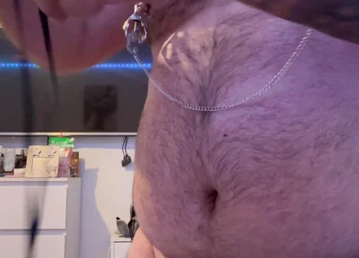 Nipple Play with Cock Bondage