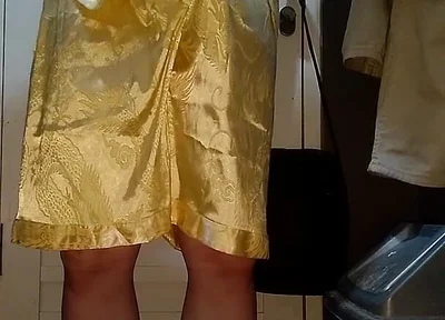 Crossdresser Cum Wearing Satin Pajamas