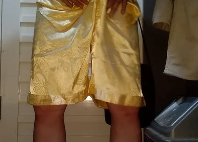 Crossdresser Cum Wearing Satin Pajamas