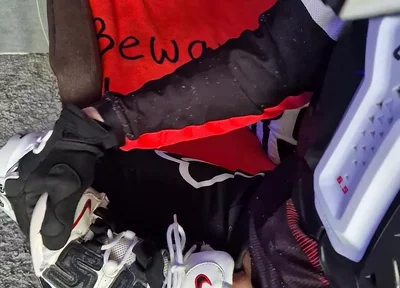 An Excited Guy in Motorcycle Gear Fucks His Sneakers