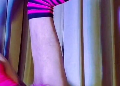 Pink Balaclava Mask Sissy Dyed Pubic Hair Play with a Vibrator