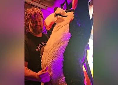 Blindfolded Canine Edged By Stepdaddy Bear Until He