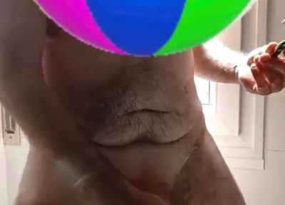 Handsome Mature Chubby with Big Fat Cock Shaving My Cock and Eggs in the Shower in Close-up