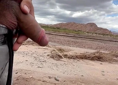 Young Uncut Boy Pee in Desert