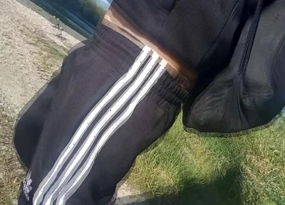 Who Will Spot This Twink in a Black and White Adidas Tracksuit, Flashing His Cock in Public Going Commando Freeballing, Peeing I