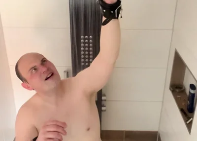 Slave Tied in Shower with Very Hot Water
