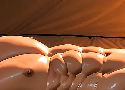Roided Asian Hunk Lying in Luxury Tent Under Stars at Sunrise