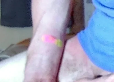 Jerking off with Blue Beater on, Standing up Near Camera